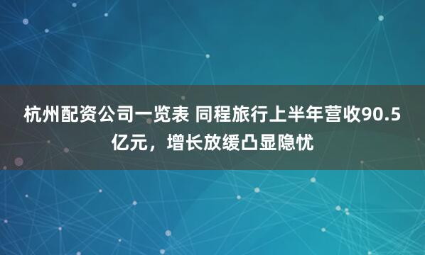 杭州配资公司一览表 同程旅行上半年营收90.5亿元，增长放缓凸显隐忧