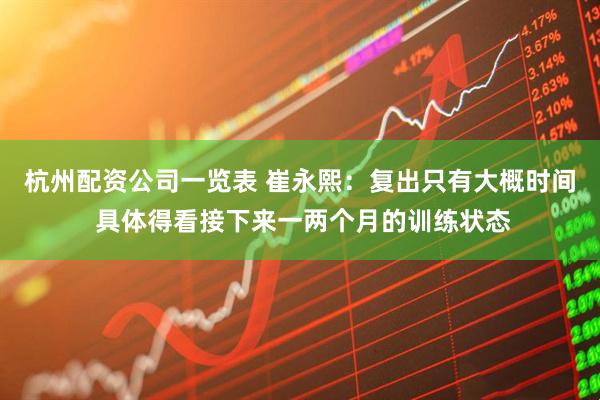 杭州配资公司一览表 崔永熙：复出只有大概时间 具体得看接下来一两个月的训练状态